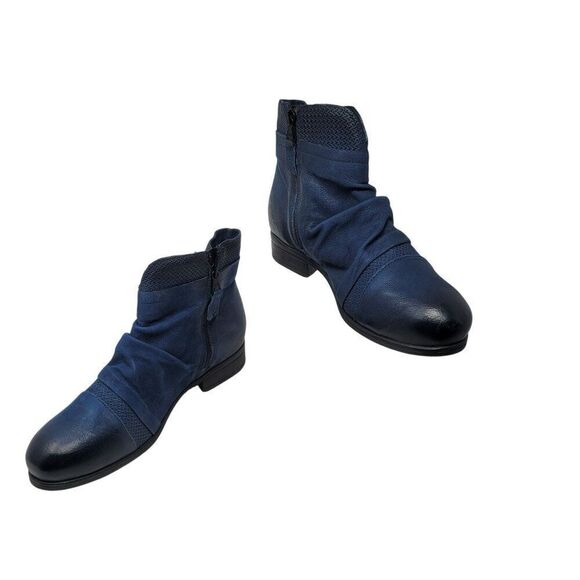 Miz Mooz Womens Blue Sunny Wide 40 Leather Ankle Boots Slouchy Booties City - Picture 1 of 14